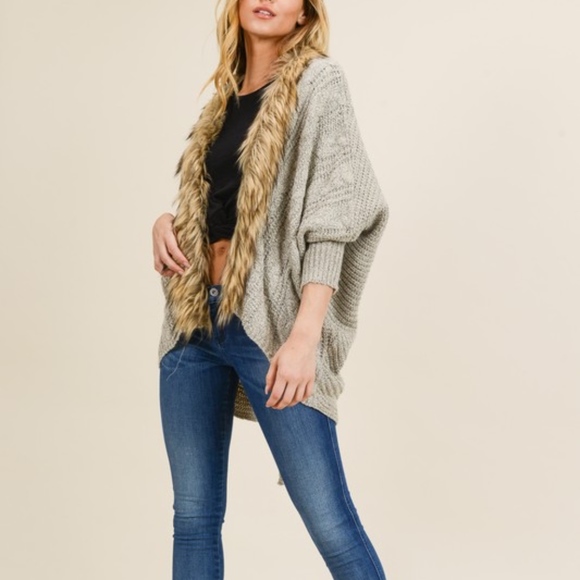 Cardigan Faux Fur Trim - Picture 2 of 8